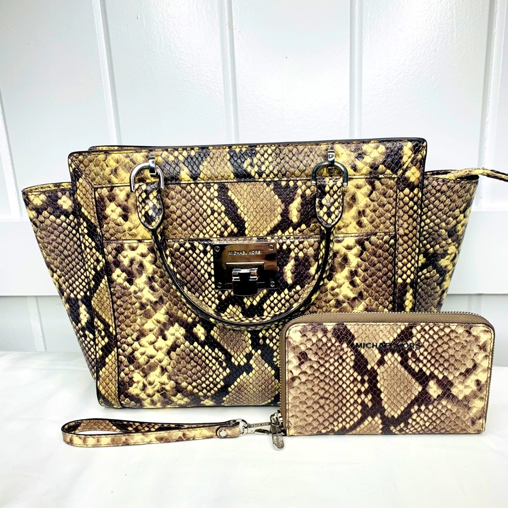 Michael Kors Python Satchel With Matching Wristlet - image 1